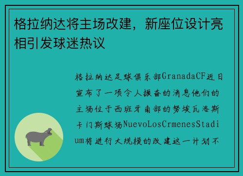 格拉纳达将主场改建，新座位设计亮相引发球迷热议
